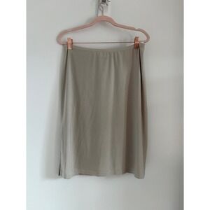 Wrapper Vintage Tan Midi Skirt Elastic Waist Side Slit Beige Made in USA Large